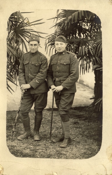Ernst Spielmann served in the US Army in World War I.  The back of the postcard says, "Taken at Pamalon les Bains March 9th while on 14 day furlough. To Sister M., Ernst"